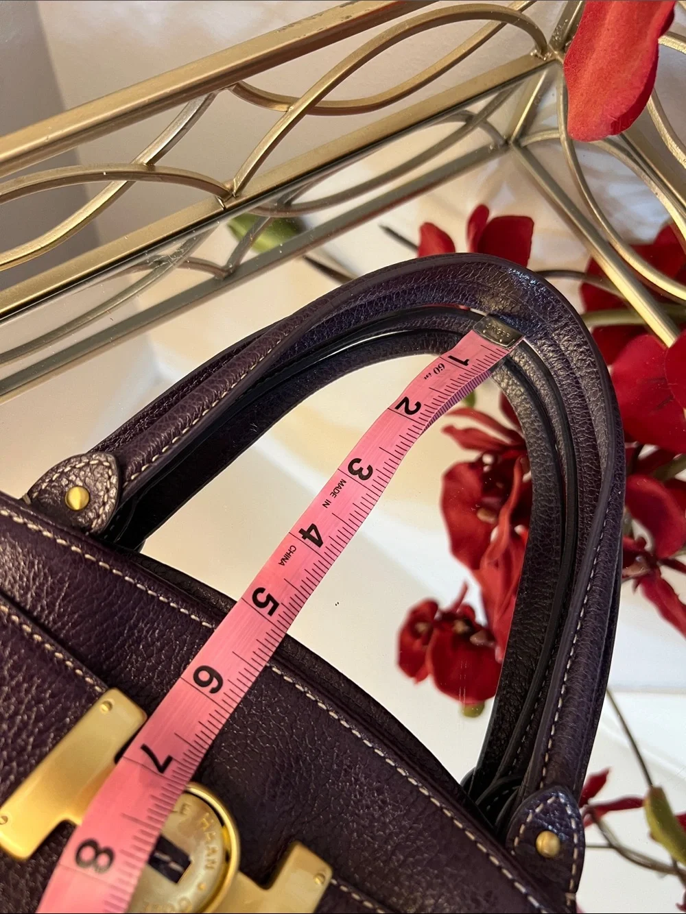 Cole Haan Purple Y2K Suede & Leather Top Handle Satchel with Gold Hardware